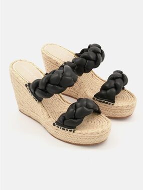 Kenneth Cole New York Black Braided Espadrille Wedge Sandals